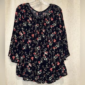 GAP Navy Blouse with Coral Floral Design